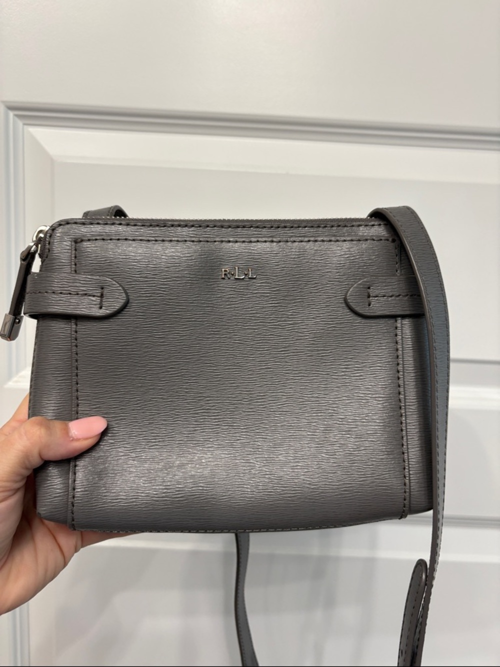 Ralph Lauren Gray Leather Crossbody Bag - Sleek Everyday Shoulder Bag